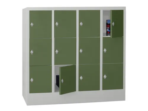 lockerkast,HxBxD 1187x1600x500mm,4x3vakken,RAL7035,front RAL6011
