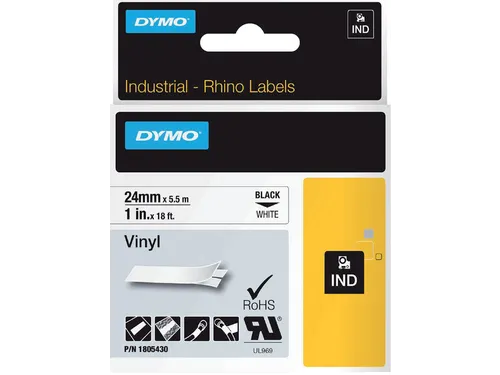 Lettertape Dymo 1805430 Rhino Vinyl 24mmx5.5m zwart op wit