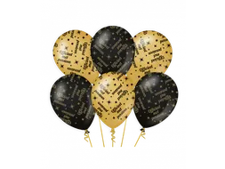 Ballonnen Classy party balloons 'Pensioen' 30cm Goud-Zwart 6 stuk
