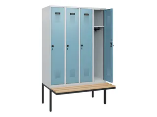 locker met bank,HxBxD 1950x1200x815mm,4vak,vak B 300mm,draaigrendel - 1