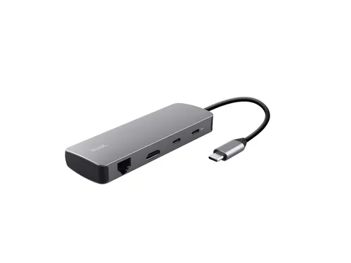 Trust 25672 Dalyx 8-in-1 adapter met meerdere poorten Grijs