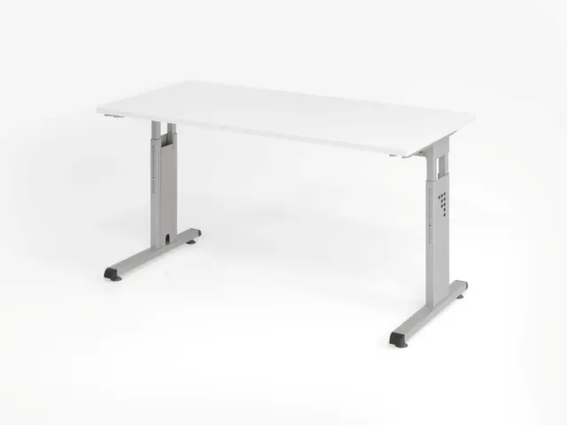 bureau,HxBxD 650-850x1400x670mm,blad wit,C-voet zilverkleurig