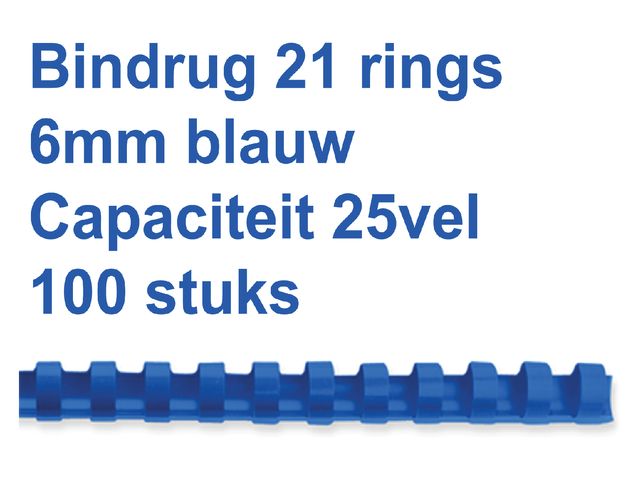 Bindrug Fellowes 6mm 21-rings A4 blauw 100stuks | FellowesInbindmachine.nl