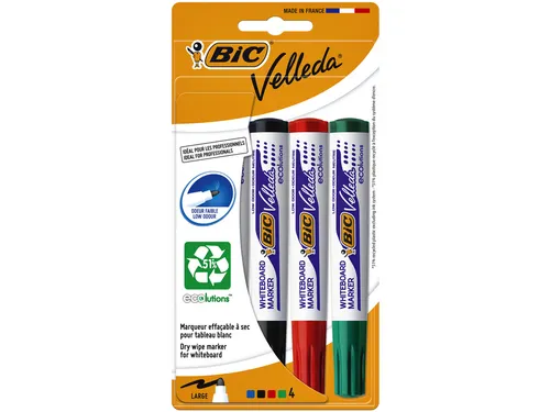 Viltstift Bic Velleda 1704 whiteboard rond large assorti 4 Stuks