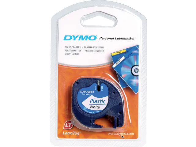 Ruban Dymo Letratag 91201 plastique 12mm noir sur blanc