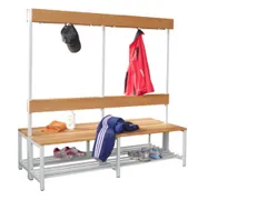 Omkleedbank 2000x770mm Houten Latten M. Schoenenrek Dubbel Lichtgrijs