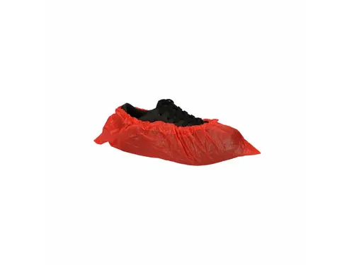 CPE schoenovertrek rood 410x150mm 75 micron geruwd 1000 Stuks