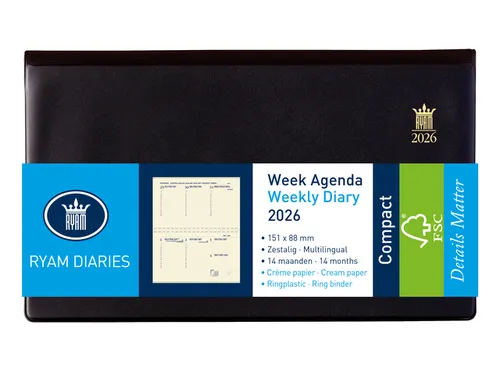 Agenda 2027 Ryam Compact Suprema 7dagen/2pagina's ringplastic zwart