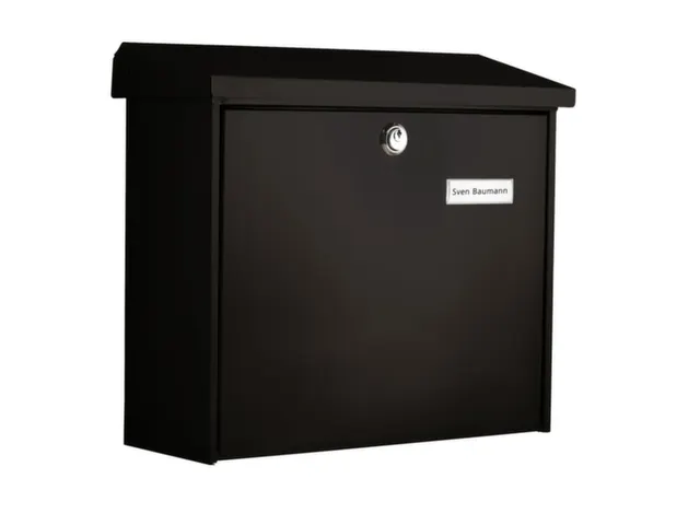 muurbrievenbus,staal,zwart,HxBxD 340x380x148mm,inworp boven