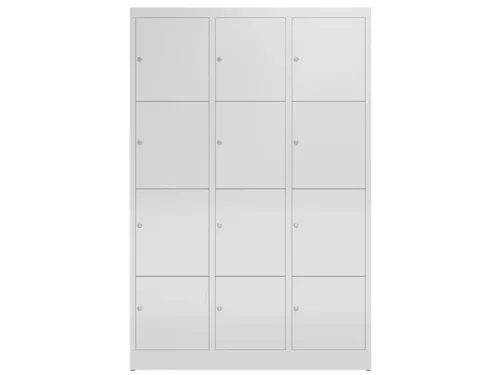 Lockerkast 1800x1185x500mm 3x4 vakken cilinderslot, sokkel, RAL7035
