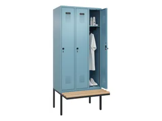 locker met bank,HxBxD 2120x900x815mm,3vak,vak B 300mm,draaigrendel - 1