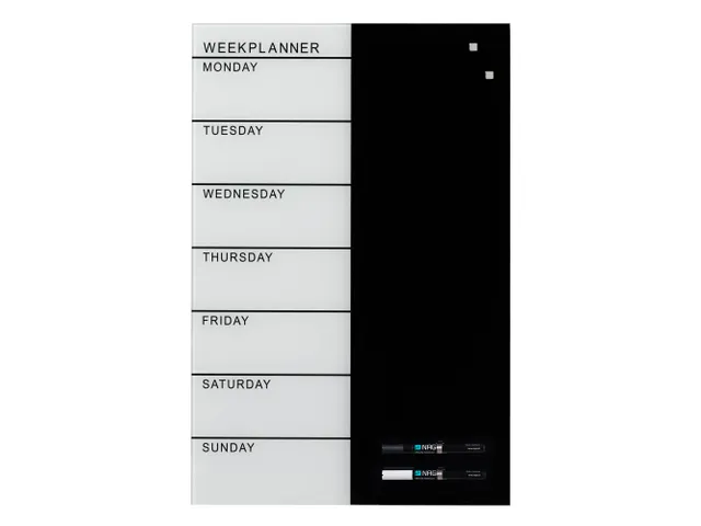 Glasmagneetbord Naga 40x60cm weekplanner GB zwart/wit