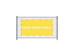 Hekwerkbanner 200x100 cm Geel met Franstalige Print Nous Recrutons