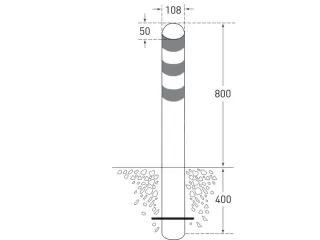 Afzetpaal,v. laadzuilen,Halve kogelkop,HxØ 1200x108mm,staal,wit - 3