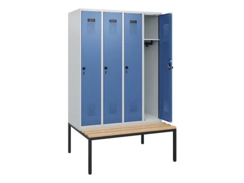 locker met bank,HxBxD 1950x1200x815mm,4vak,vak B 300mm,draaigrendel