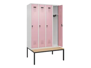 locker met bank,HxBxD 2120x1200x815mm,4vak,vak B 300mm,draaigrendel - 2
