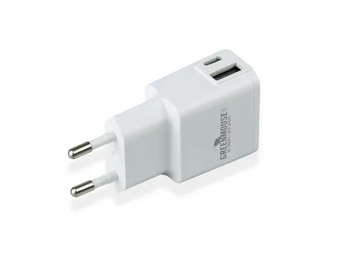 Oplader Green Mouse USB-C 1x en USB-A 1x wit blisterverpakking