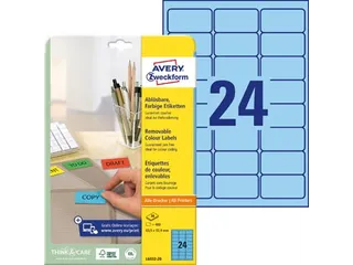 Avery Zweckform Gekleurde Afneembare Etiketten 63.5x33.9mm Blauw - 2