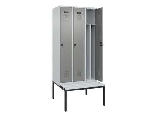 locker met bank,voor scheiding van kleding,HxBxD 2120x900x815mm,3vak