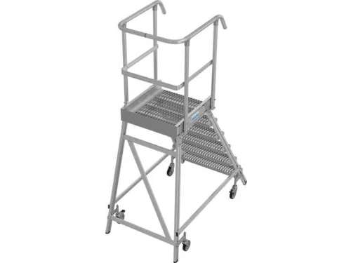 bordestrap,verrijdbaar,bordes H 1,45m,6treden m. R13-laag,aluminium