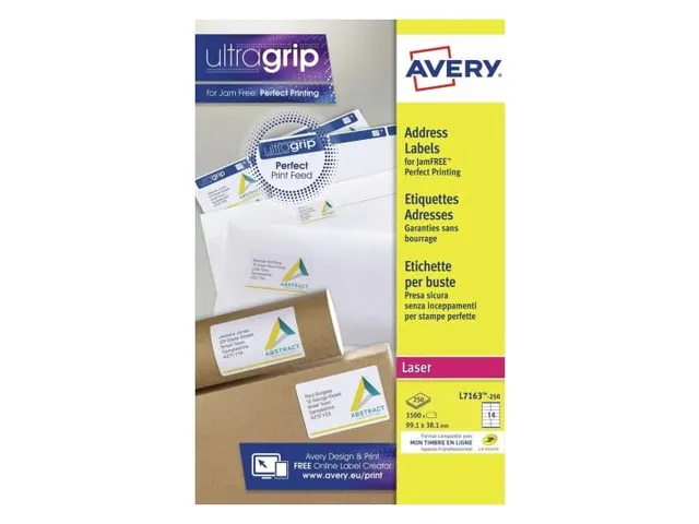 Adresetiket Avery QuickPeel L7163-250 99.1x38.1mm Wit 3500 Stuks