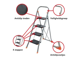 Huishoudtrap met hoge beugel 4 treden antislip inklapbaar tot 150 kg - 5
