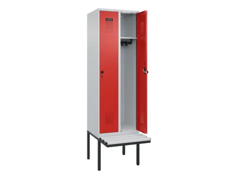 locker met bank,HxBxD 2120x600x815mm,2vak,vak B 300mm,draaigrendel