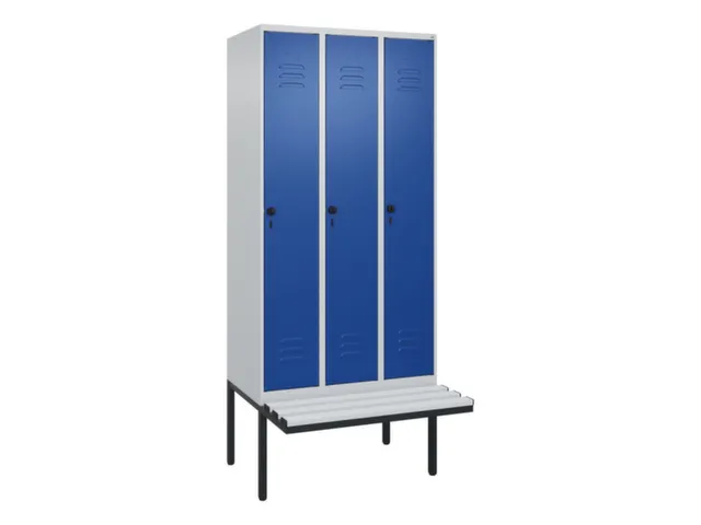 locker met bank,HxBxD 2120x900x815mm,3vak,vak B 300mm,draaigrendel