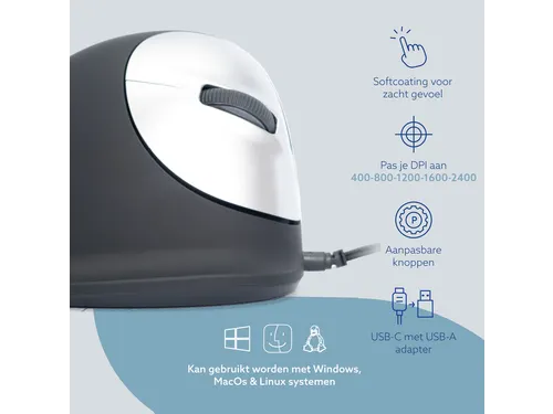 Ergonomische muis R-Go HE Break medium Rechts bedraad Zwart