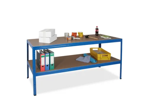 montagetafel,HxBxD 900x1800x600mm,blad hout,4voeten RAL5010,legbord