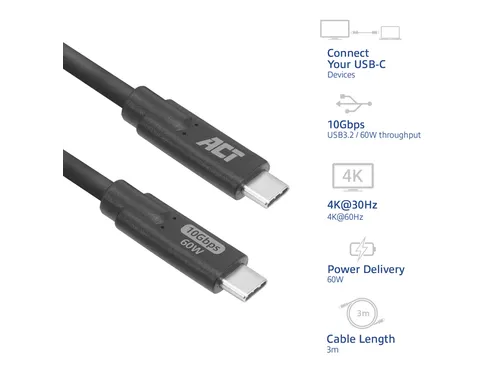 Kabel ACT USB-C 3.0 10Gbps 60W USB 3 meter