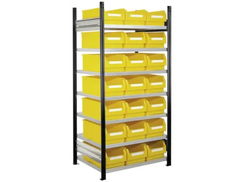 Bakkenstelling 2000x1000x600mm 21bakken PE geel vakl. 125kg eenzijdig