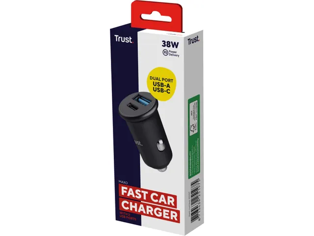 Trust Maxo snelle autolader, 38 W, 1 x USB-A en 1 x USB-C