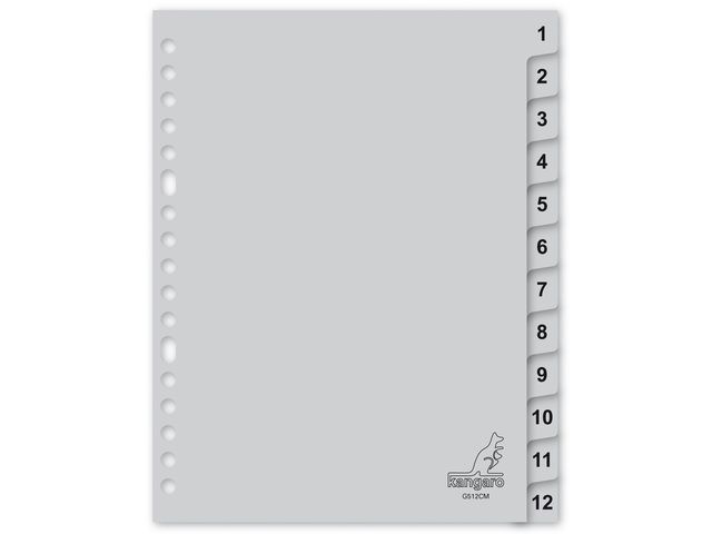tabblad Kangaro A5 cijfers PP 120mµ grijs 17-gaats 12-delig | RingbandWinkel.nl