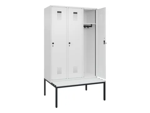locker met bank,HxBxD 2120x1200x815mm,3vak,vak B 400mm,draaigrendel