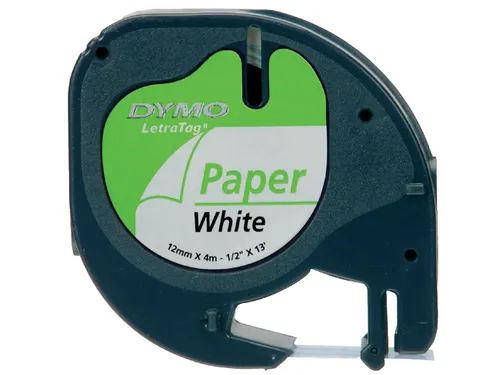 Labeltape Dymo Letratag 91200 papier 12mm zwart op wit S0721510