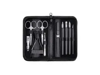 Manicureset Clauss 10-delig in zwart lederen etui relatiegeschenk - 2