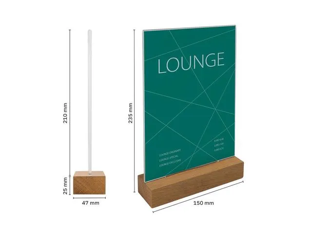 Tafelstandaard Sigel A5 eiken voet helder acryl 1.5mm