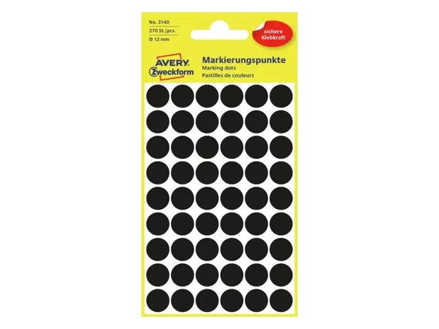 Etiquette Avery Zweckform 3140 Rond 12mm Noir 270 Pcs