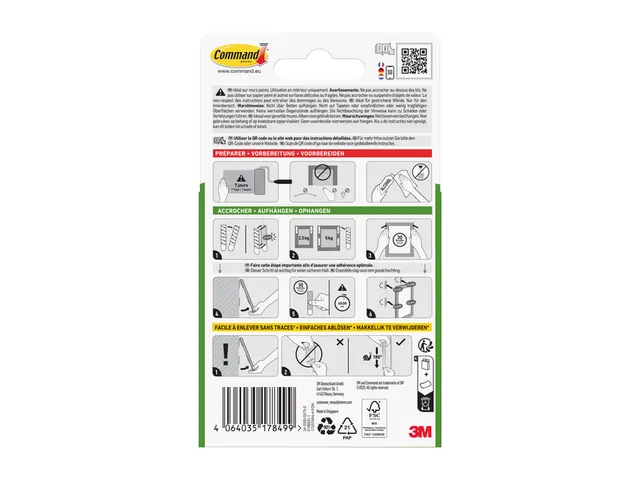 Bevestigingsstrip Command klik vast smal 5,4kg wit