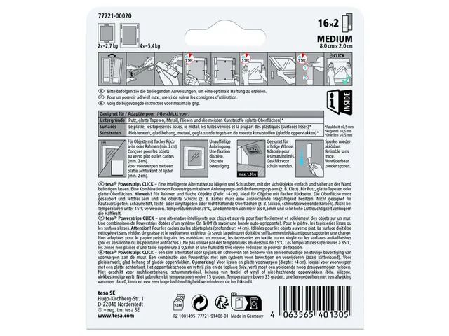 Kleefstip tesa Powerstrips Click Medium 16 paar wit