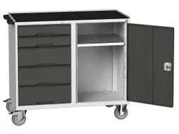 montagetafel 980x1300x600mm multiplexblad 5 laden kast front RAL7035