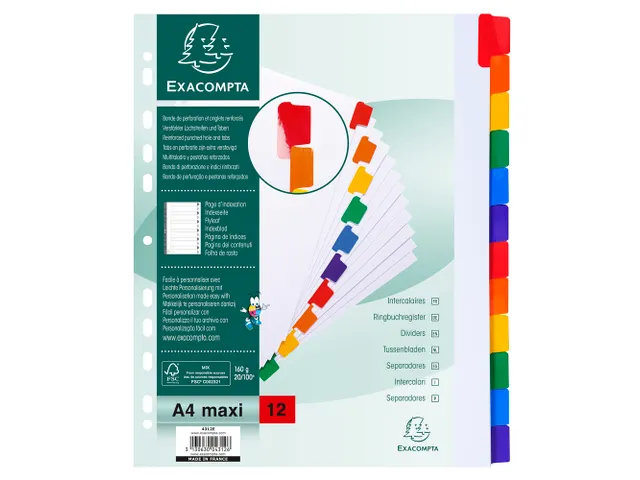 Tabblad Karton 160 Gram A4 + index 12 tabs wit