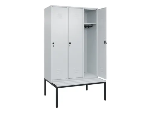 locker met bank,HxBxD 2120x1200x815mm,3vak,vak B 400mm,draaigrendel