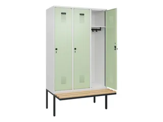 locker met bank,HxBxD 2120x1200x815mm,3vak,vak B 400mm,draaigrendel - 2
