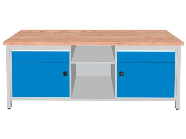 werkbank,HxBxD 860x2000x750mm,onderstel RAL3003,fronten RAL3003