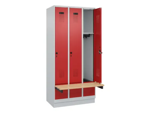 locker met bank,HxBxD 1950x900x815mm,3vak,vak B 300mm,draaigrendel
