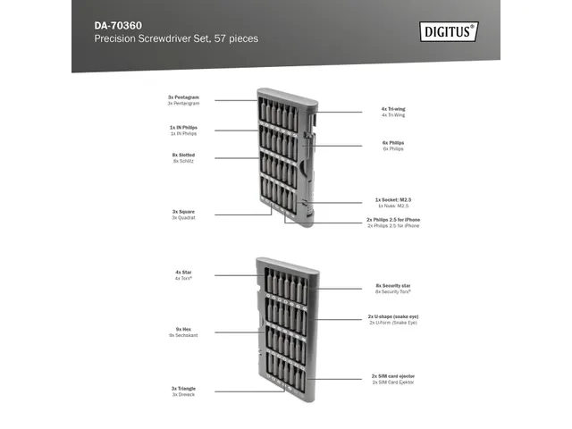 DIGITUS Fijnmechanica schroevendraaierset 57-delig