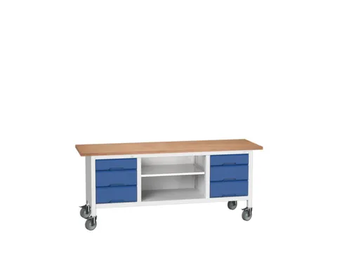 werkbank,HxBxD 830x2000x600mm,multiplexblad,uitrusting: 6laden,legbord