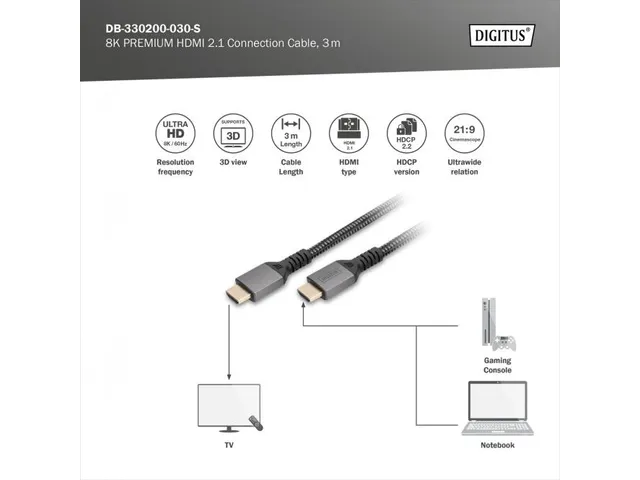 HDMI Ultra Premium High Speed-aansluitkabel A M/M 3m UHD 8K@60Hz